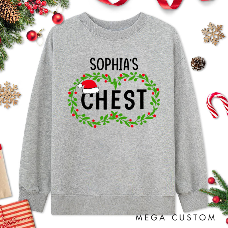 Personalized Couple Cheeky Nuts and Chest with Santa Hats Christmas Sweatshirt Xmas Matching Crewneck Sweatshirt for Husband Wife Boyfriend Girlfriend