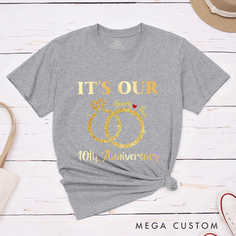 Personalized Couple 10th Anniversary T-Shirt It's Our 10th Anniversary T-Shirts Golden Celebration Anniversary Shirt for Husband Wife