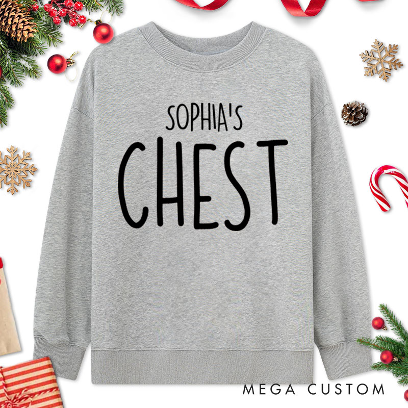 Personalized Couple Minimalist Nuts and Chest Christmas Sweatshirt with Name Xmas Matching Crewneck Sweatshirt for Husband Wife Boyfriend Girlfriend