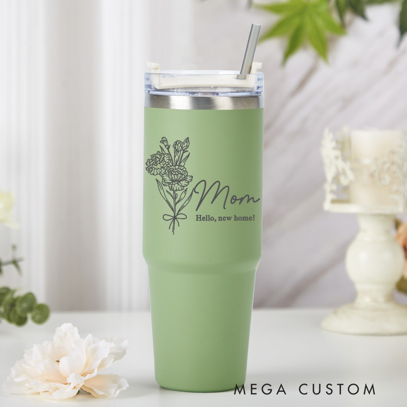 Personalized Tumbler with Straw Custom Floral Design for Mom Insulated Stainless Steel Cup Perfect for Housewarming Gifts Travel or Daily Use