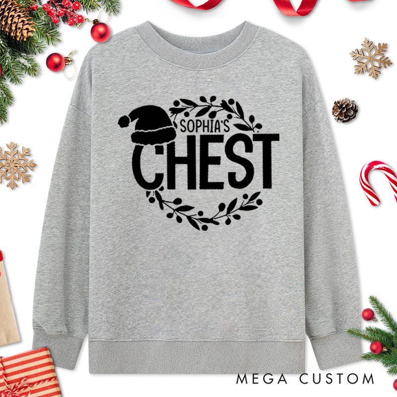 Personalized Couple Simple Nuts and Chest Christmas Sweatshirt with Name Xmas Matching Crewneck Sweatshirt for Husband Wife Boyfriend Girlfriend