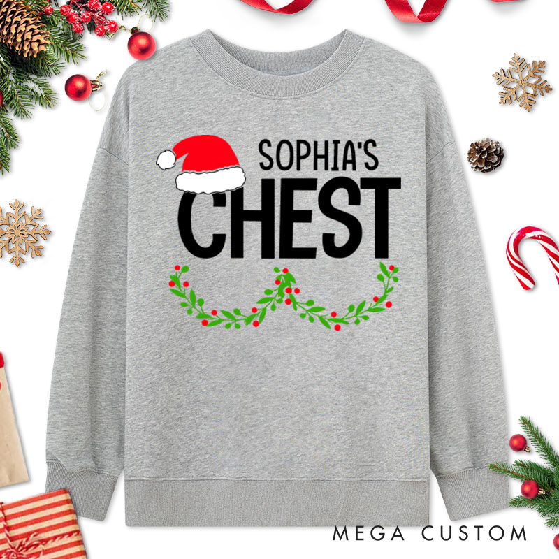 Personalized Couple Cheeky Nuts and Chest Christmas Sweatshirt Funny Couple Xmas Balls and Wreath Sweatshirt for Husband Wife Boyfriend Girlfriend