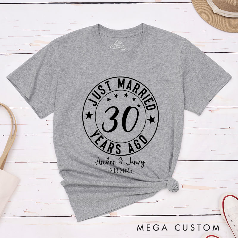 Personalized Couple 30th Anniversary T-Shirt Just Married 30 Years Ago Anniversary Stamp Shirts Anniversary Tee for Wife Husband