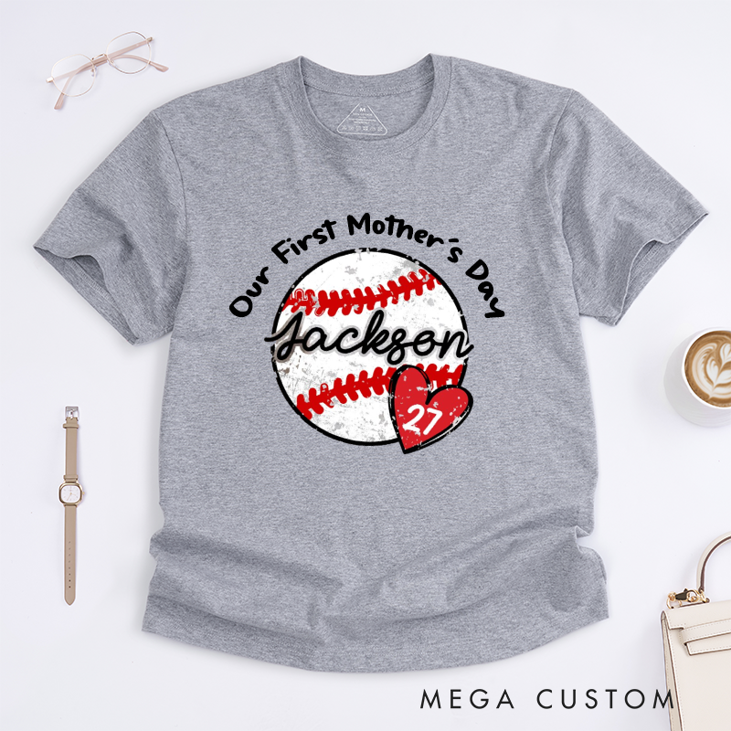 Personalized Our First Mother's Day Cute Baseball Fan Gift Heart Design Classic T-shirt