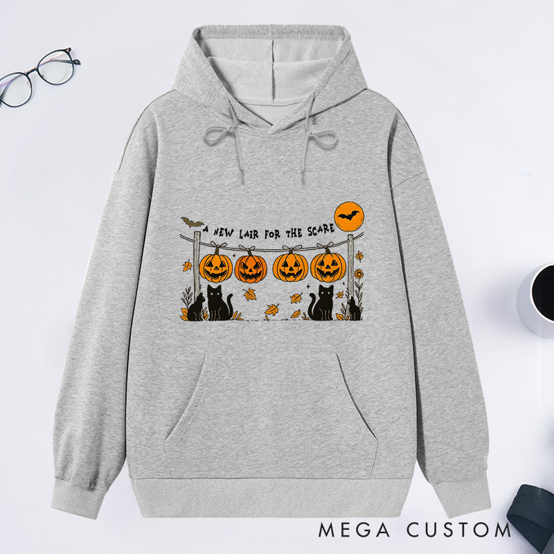 Personalized Spooky Season Hoodie Black Cat Pumpkin Sweatshirt for New Homeowners and Halloween Celebrations