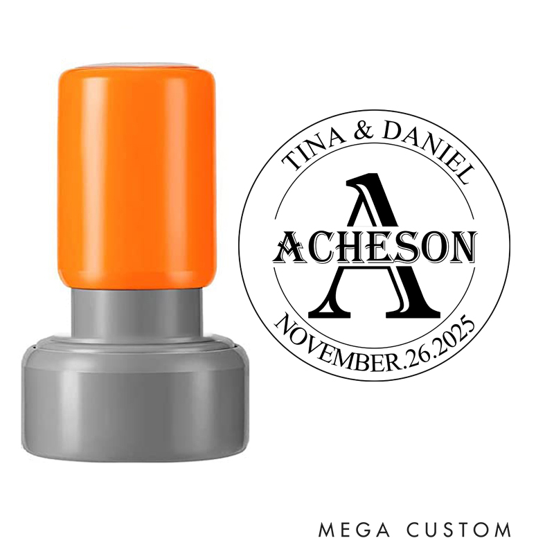 Personalized Round Housewarming Stamp First Home Design Custom Names Initial and Date Decorative Stamp for New Homeowners Crafting and Keepsakes