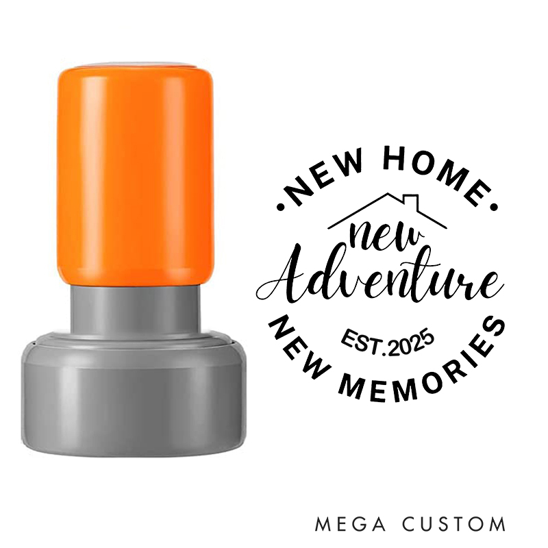 Personalized Round Housewarming Stamp New Home New Adventure New Memories Design Custom Established Date Decorative Stamp for New Homeowners