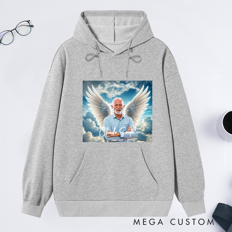 Personalized Memorial Photo Hoodie Memorial Gift for Loss of Grandfather Father or Loved One In Loving Memory Gift Angel Wings Sweatshirt 