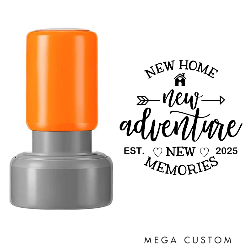 Personalized Round Housewarming Stamp New Home New Adventure New Memories Design Custom Established Date Decorative Stamp for New Homeowners and Gifts