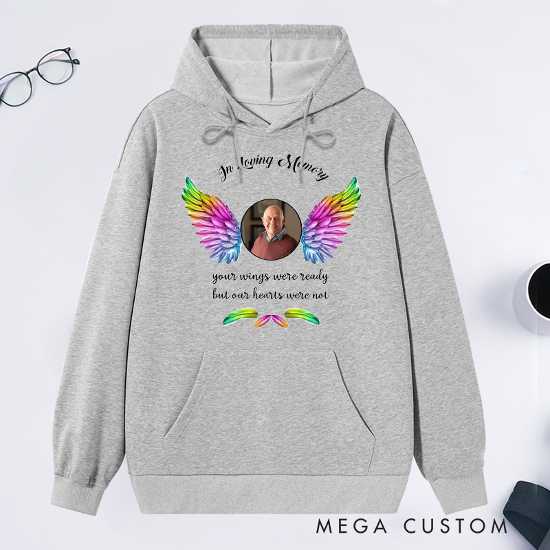 Personalized Photo Hoodie Memorial Gift for Loss of Grandfather Father Angel Wings Sweatshirt 