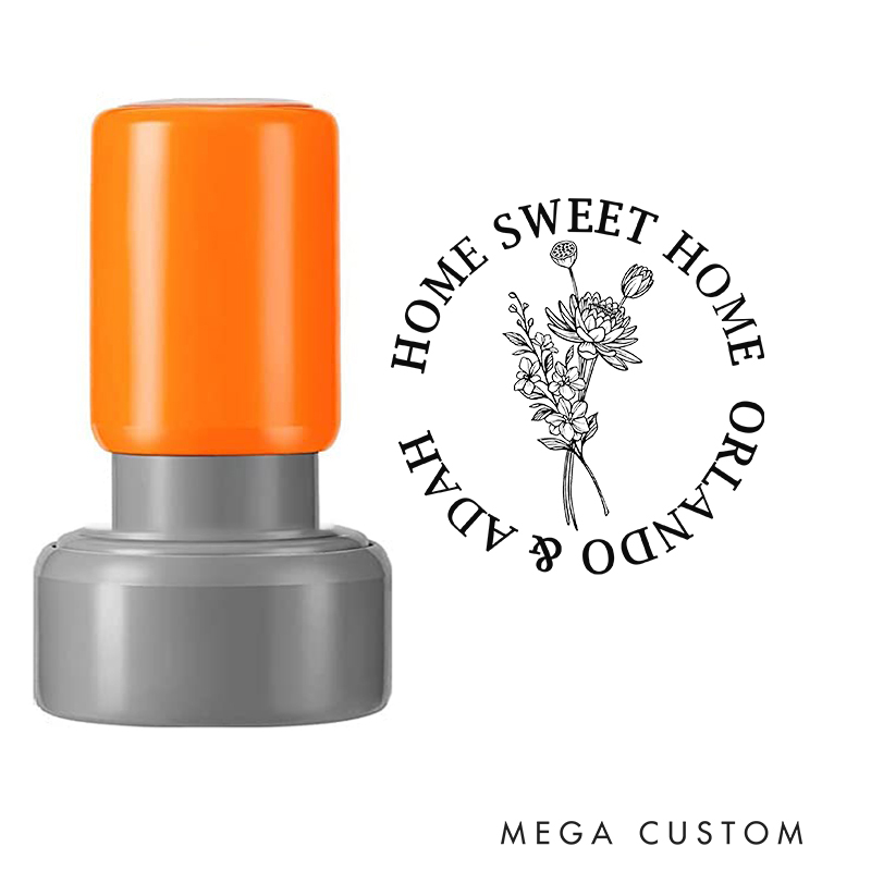 Personalized Housewarming Stamp Home Sweet Home Design June Birth Flower Rose and Honeysuckle Custom Names Decorative Stamp for New Homeowners Gifts