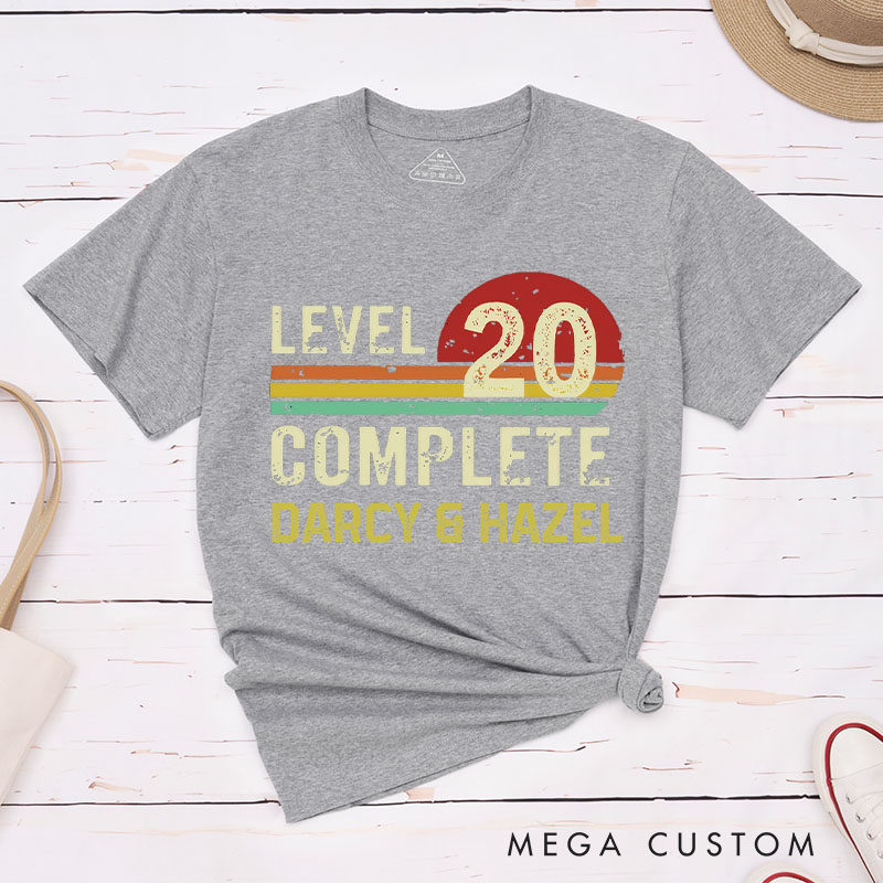 Personalized Couple 20th Anniversary T-Shirt LEVEL 20 COMPLETE Anniversary T-Shirts Sunset Couple Gift Tees for Wife Husband 
