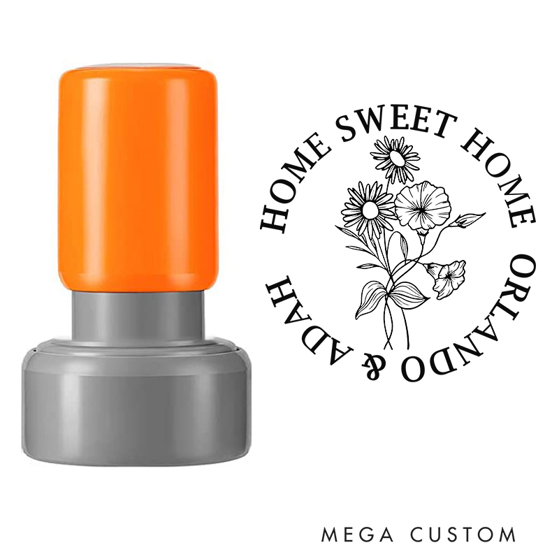 Personalized Round Stamp Home Sweet Home Design September Birth Flower Morning Glory Custom Names Decorative Stamp for New Homeowners Gifts