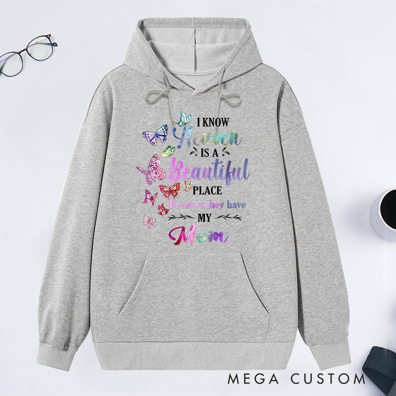 Personalized Mom Memorial Hoodie Butterflies Heaven Tribute Journal Sweatshirt Sympathy Gift for Grieving Mom Loss