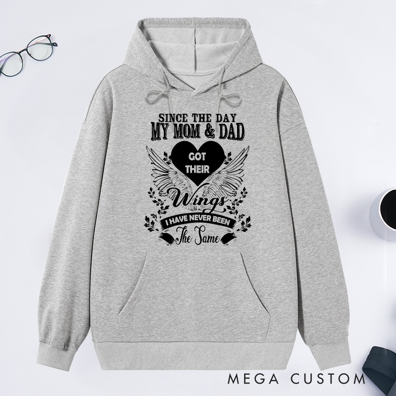 Personalized Memorial Hoodie Wings Heart Grief Journey Sympathy Gift for Loss of Parents Tribute