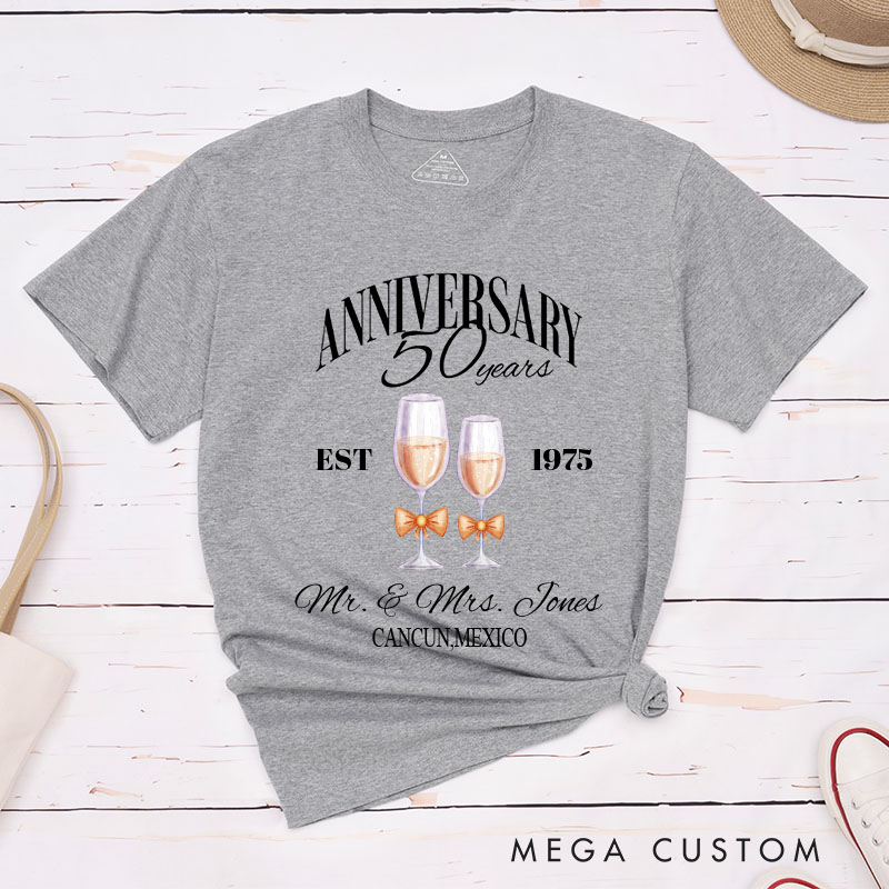Personalized Couple 50th Anniversary T-Shirt 50th Anniversary Celebration T-Shirt Golden Years Anniversary Gift Tees for Wife Husband 