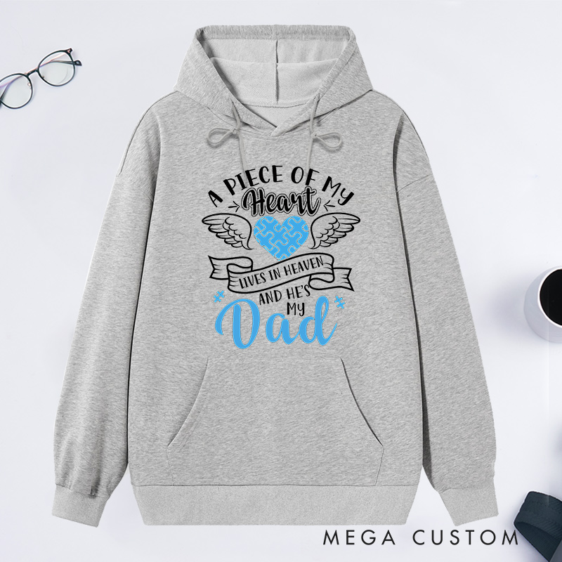 Personalized Memorial Hoodie Sympathy Gift Dad Memorial Sweatshirt Puzzle Heart Wings a Piece of My Heart in Heaven