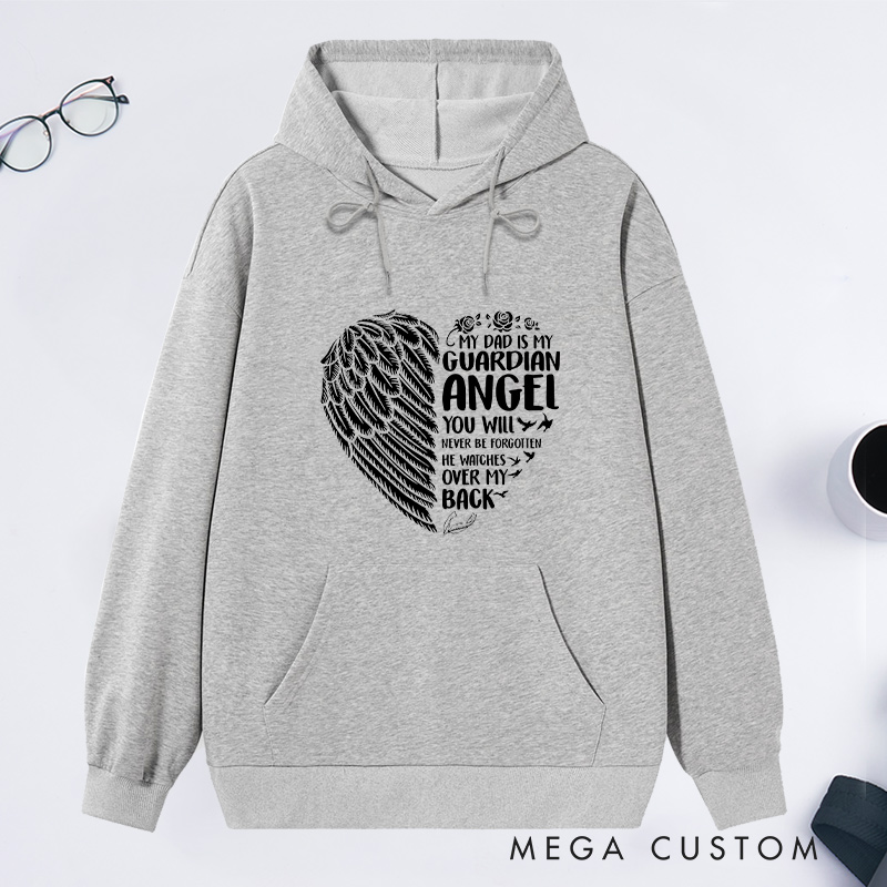 Personalized Memorial Hoodie Eternal Guardian Angel Winged Heart Never Forgotten Sympathy Gift Loss of Father Memorial Sweatshirt