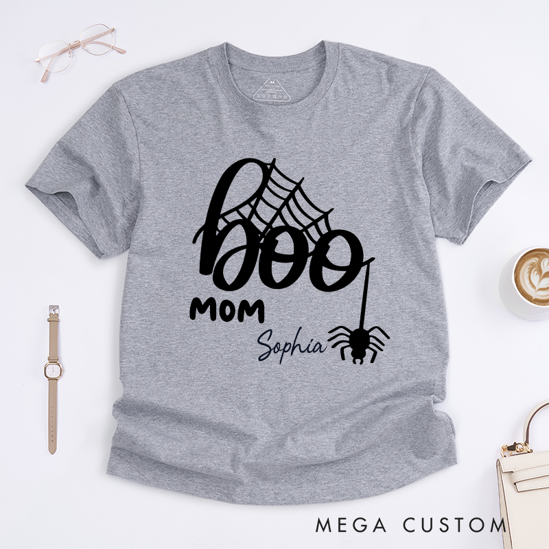Personalized Halloween Boo Mom Spider Web Design Classic T-shirt