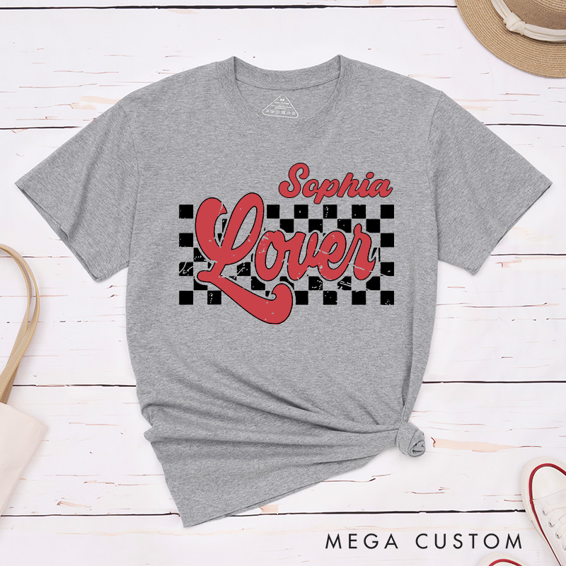 Personalized Retro Couple Lover Checkered Matching T-Shirt Valentine's Day T-Shirt for Husband Wife Boyfriend Girlfriend Gift for Hubby and Wifey