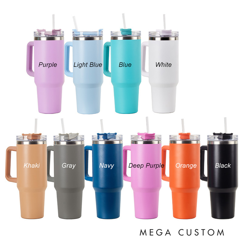 Personalized 40oz Monogram Tumbler with Name Custom Engraved Stainless Steel Cup with Handle and Straw Gift for Her Housewarming Gift Cup