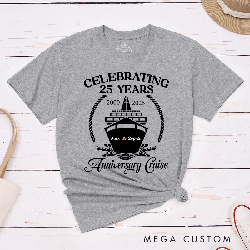 Personalized 25th Anniversary T-Shirt Couple Anniversary Cruise Shirts Celebrating 25 Years Tee for Wife Husband Couple Shirts for Her Him