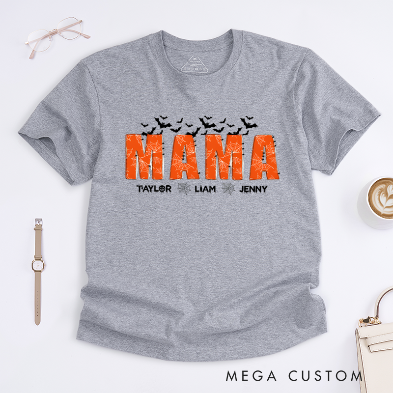 Personalized Halloween Strange Mom Theme Spider Web and Bat Pattern Design Classic T-shirt
