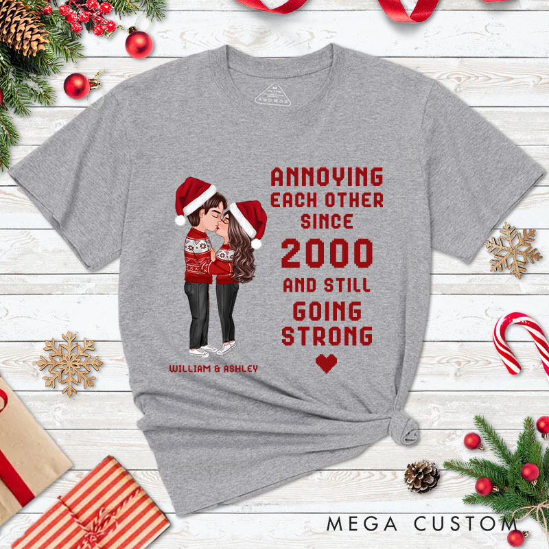 Personalized Christmas Hugging Kissing Couple T-Shirt Xmas Gift Shirt for Him Her Christmas Couple Top Cloth