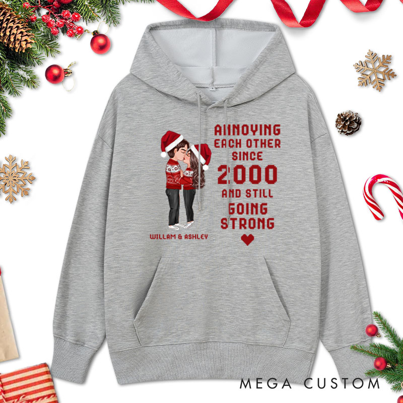 Personalized Christmas Hugging Kissing Couple Hoodie Xmas Gift Shirt for Him Her Christmas Couple Top Cloth