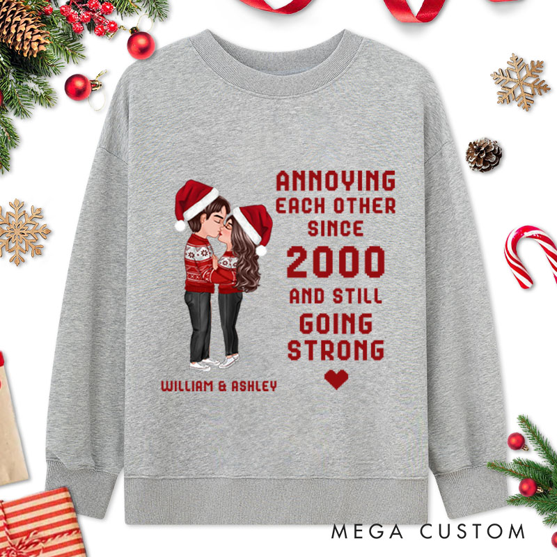 Personalized Christmas Hugging Kissing Couple Sweatshirt Xmas Gift Sweatshirt for Him Her Christmas Couple Top Cloth