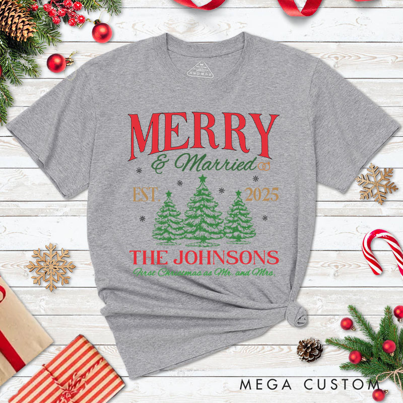 Personalized Joyful Merry and Married the First Christmas as Mr and Mrs Classic T-Shirt