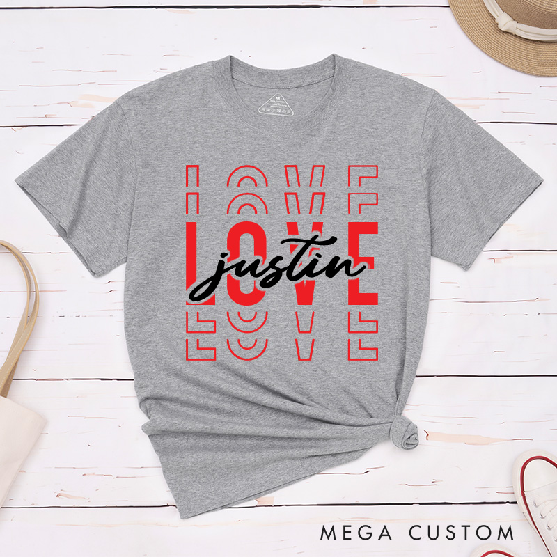 Personalized Couple Love Him and Love Her Matching T-Shirt Valentine's Day T-Shirt for Husband Wife Boyfriend Girlfriend Gift for Hubby Wifey
