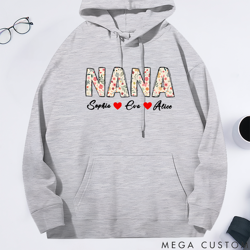 Personalized Classic Hoodie Floral Nana Design Happy Family Theme 