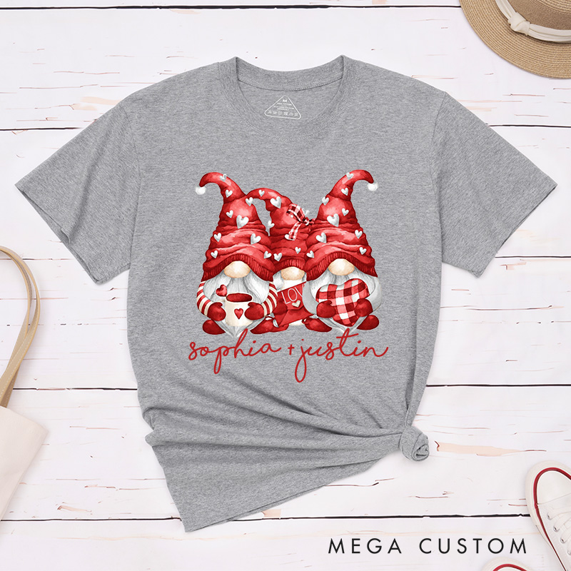 Personalized Couple Red Gnome with Heart Matching T-Shirt Valentine's Day T-Shirt for Husband Wife Boyfriend Girlfriend Gift for Hubby Wifey