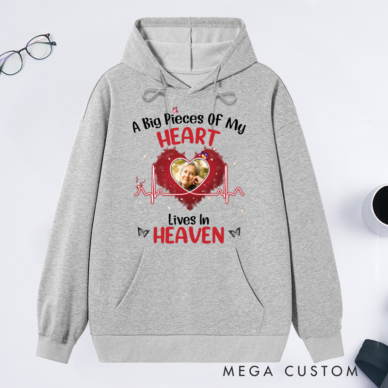 Personalized Memorial Hoodie Custom A Big Piece of My Heart Lives in Heaven Photo Memorial Sweatshirt Sympathy Gift Loss of Loved One 