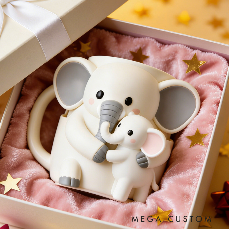 Personalized Adorable Elephant Ice Cream Cozy Pint Holder 3D Printed with Spoon Slots for Mom Kids Ice Cream Lover