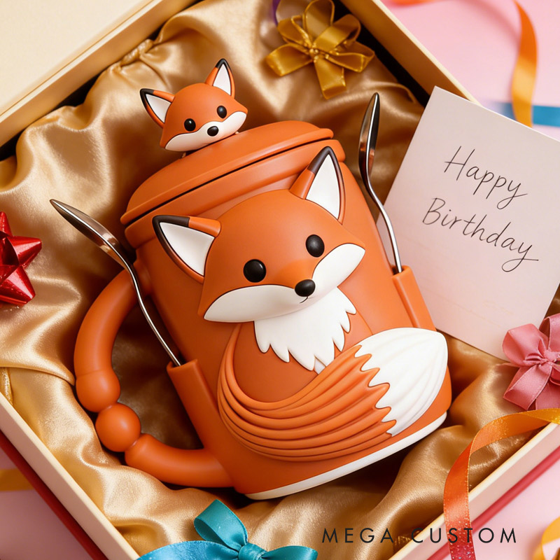 Personalized Adorable Fox Ice Cream Cozy Pint Holder 3D Printed with Spoon Slots for Mom Kids Ice Cream Lover