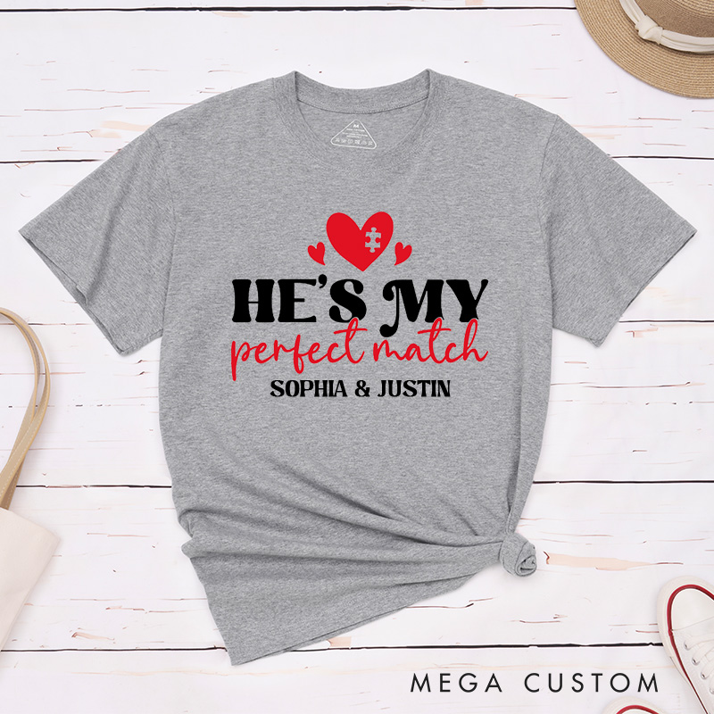 Personalized Couple She's My Perfect Match Matching T-Shirt Valentine's Day He's My Perfect Match T-Shirt for Husband Wife Boyfriend Girlfriend Gift