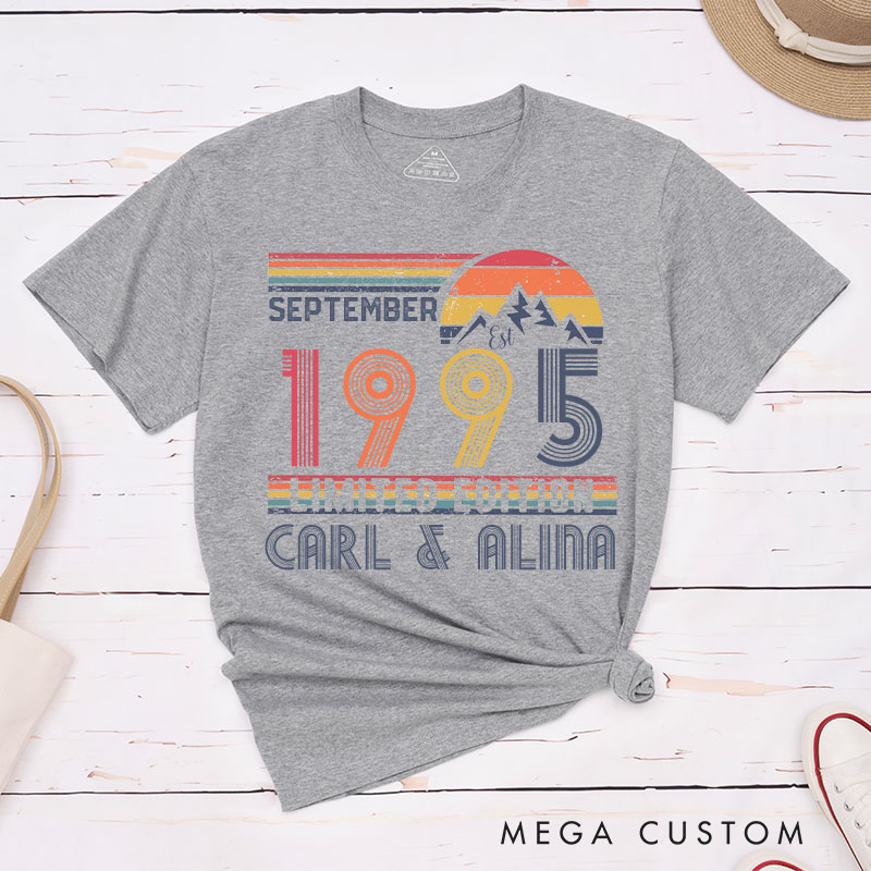 Personalized Couple 30th Anniversary T-Shirt Limited Edition 1995 - Anniversary Retro T-Shirt Wife Husband 30th Anniversary Tees for Couple