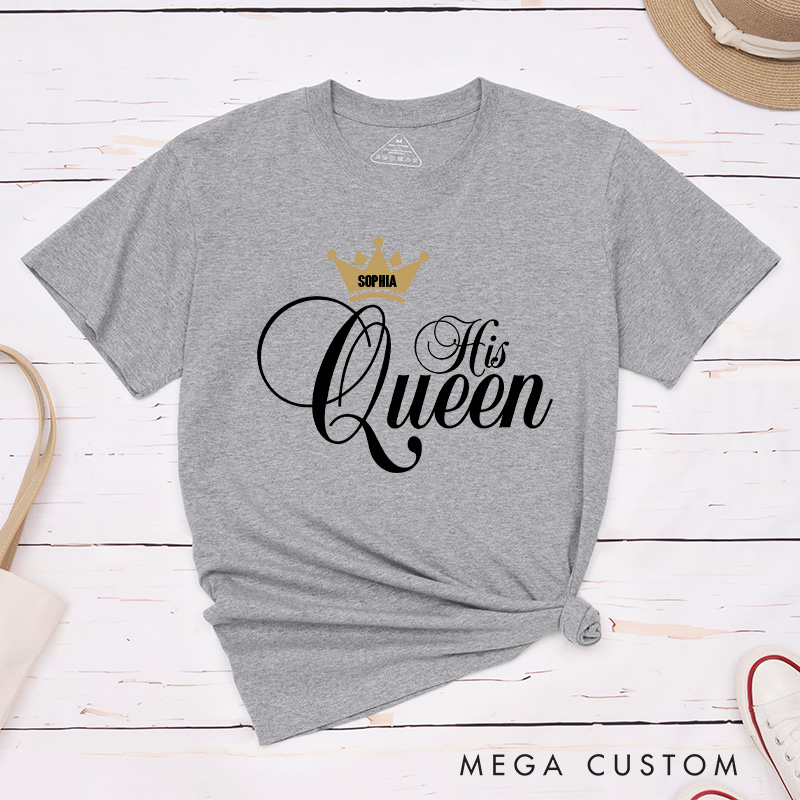 Personalized Couple Her King His Queen with Crown Matching T-Shirt Valentine's Day T-Shirt for Husband Wife Boyfriend Girlfriend Gift for Hubby Wifey
