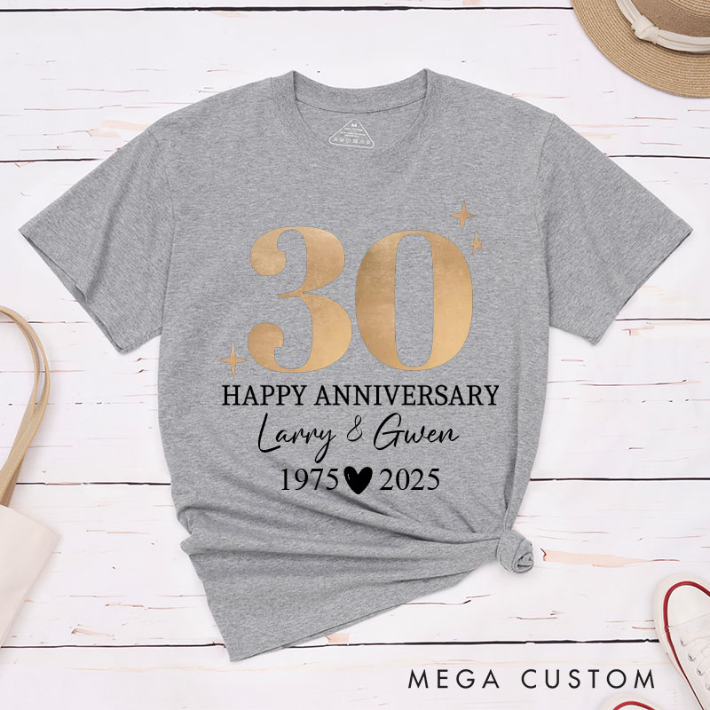 Personalized Fun Couple 30th Anniversary T-Shirt Elegant Golden Celebration 30 Years Anniversary T-Shirt Wife Husband Anniversary Tees