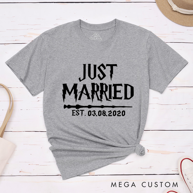 Personalized Just Married with Date Matching Wedding Couple Classic T-Shirt