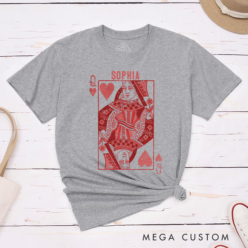 Personalized Couple Playing Cards King Queen of Hearts Matching T-Shirt Valentine's Day T-Shirt for Husband Wife Boyfriend Girlfriend Gift