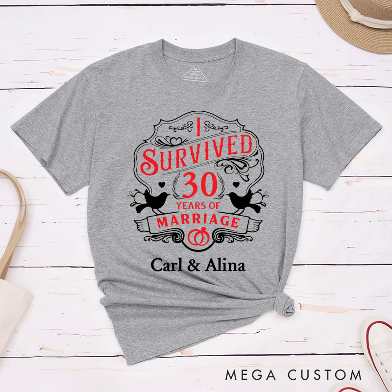 Personalized Couple 30th Cruise Anniversary T-Shirt I Survived 30 Years of Marriage Anniversary Vintage Wife Husband Anniversary Tees