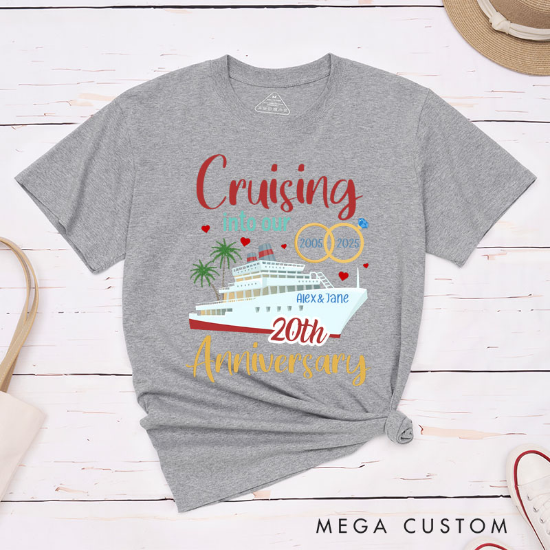 Personalized Couple 20th Cruise Anniversary T-Shirt Cruising into Our 20th Anniversary Shirt Romantic Celebration Anniversary Tees