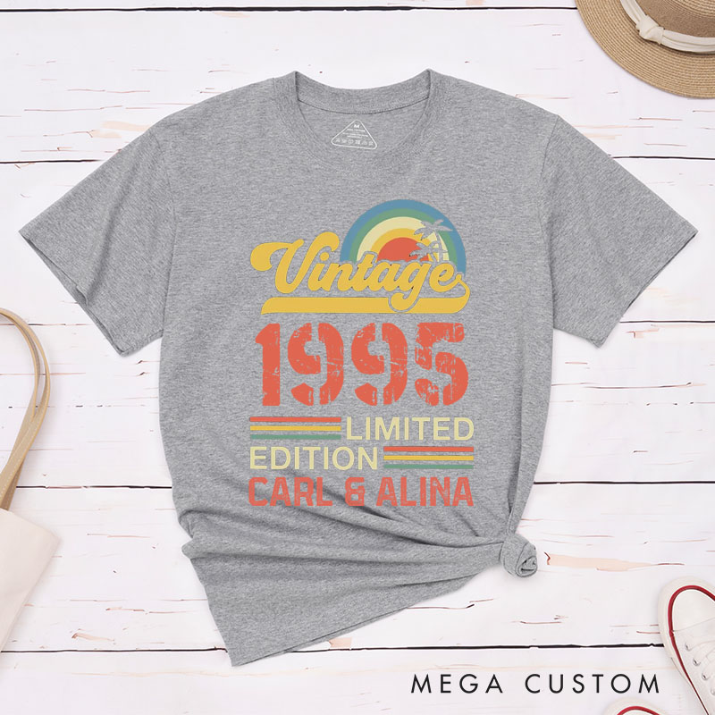 Personalized Couple 30th Cruise Anniversary T-Shirt Vintage 1995 Limited Edition Anniversary Shirt Retro Sunset Anniversary Tees