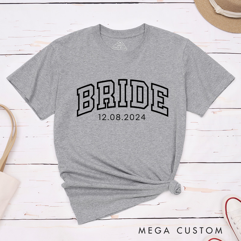 Personalized Varsity-Inspired Bride and Groom with Date Matching Wedding Couple Classic T-Shirt
