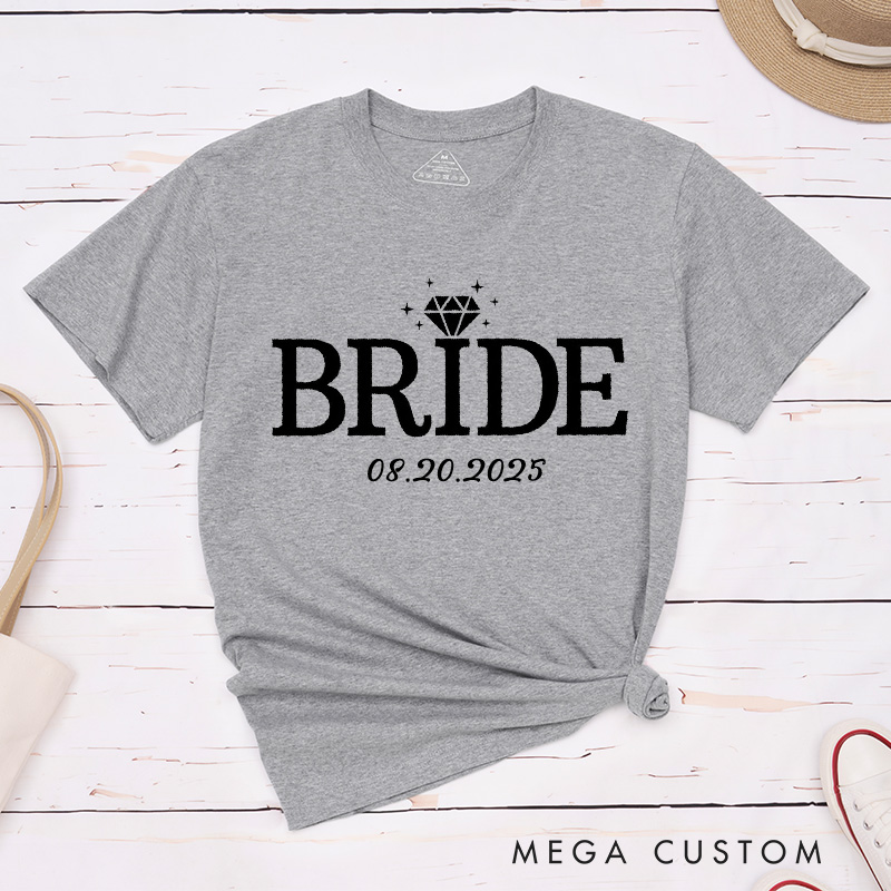 Personalized Elegant Bride and Groom with Rings Matching Wedding Couple Classic T-Shirt