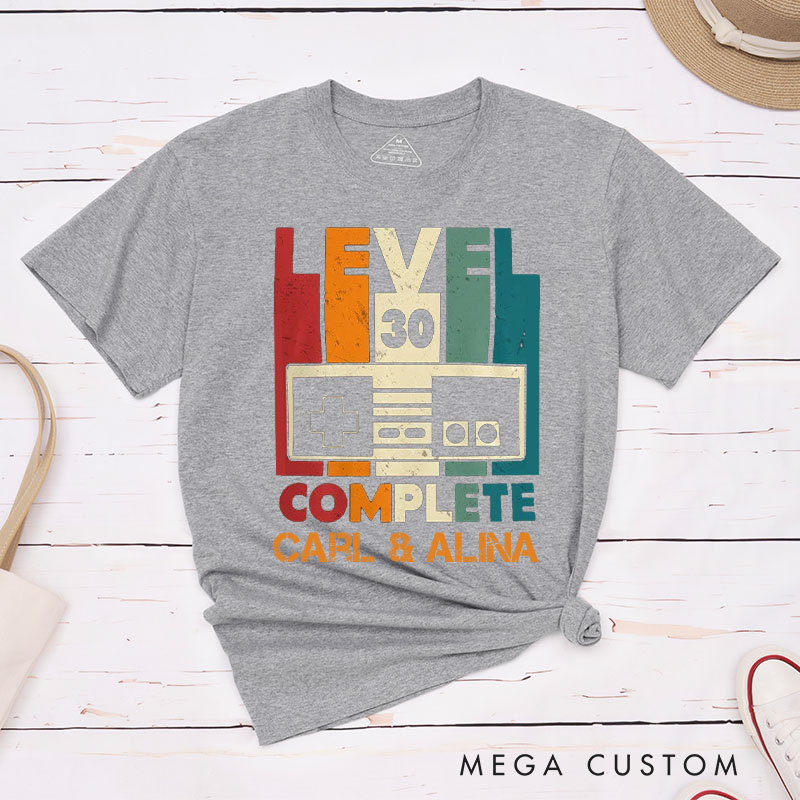 Personalized Couple 30th Anniversary T-Shirt Level 30 Complete Funny Gaming Anniversary Shirt Vintage Couple T-Shirts for Husband Wife
