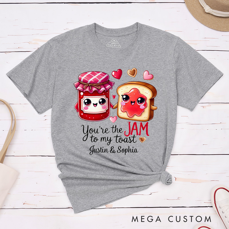 Personalized Couple You're the Jam to My Toast Matching T-Shirt Valentine's Day T-Shirt for Husband Wife Boyfriend Girlfriend Gift for Hubby Wifey